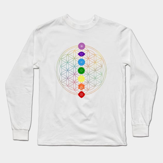 Sacred Flower of Life Chakra Long Sleeve T-Shirt by Bluepress